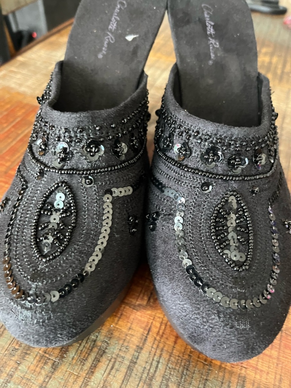 Charlotte Russe Black Embellished Slip-On Mules